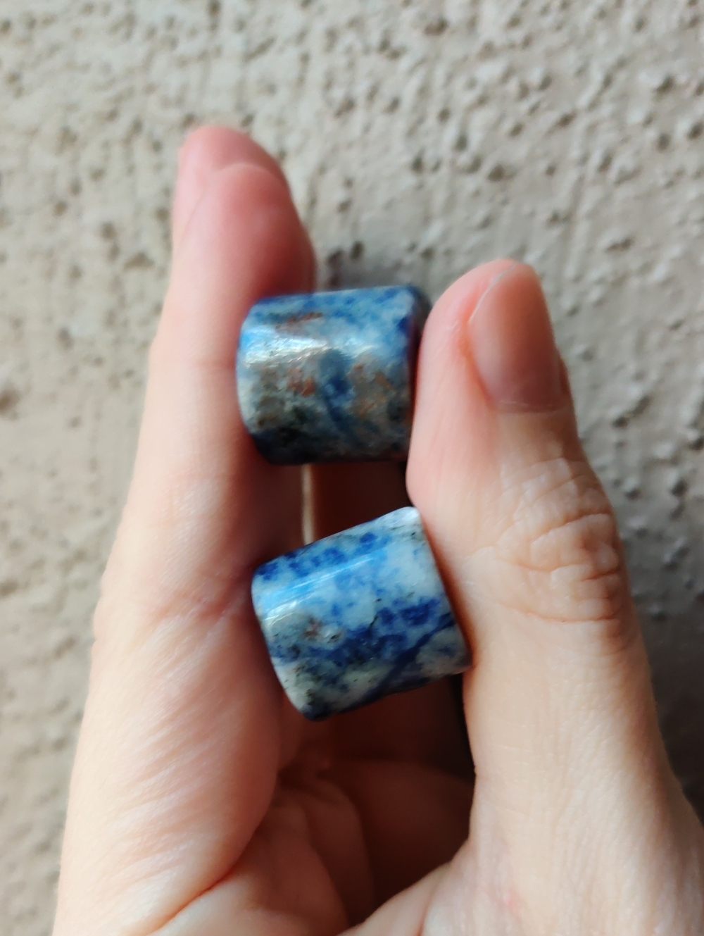 Blue Sodalite Stone Barrel Beads - Pair